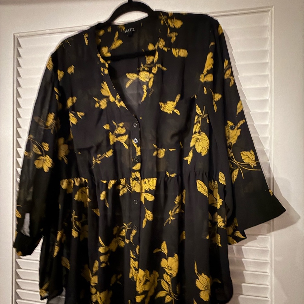Torrid Black and Yellow Floral Blouse